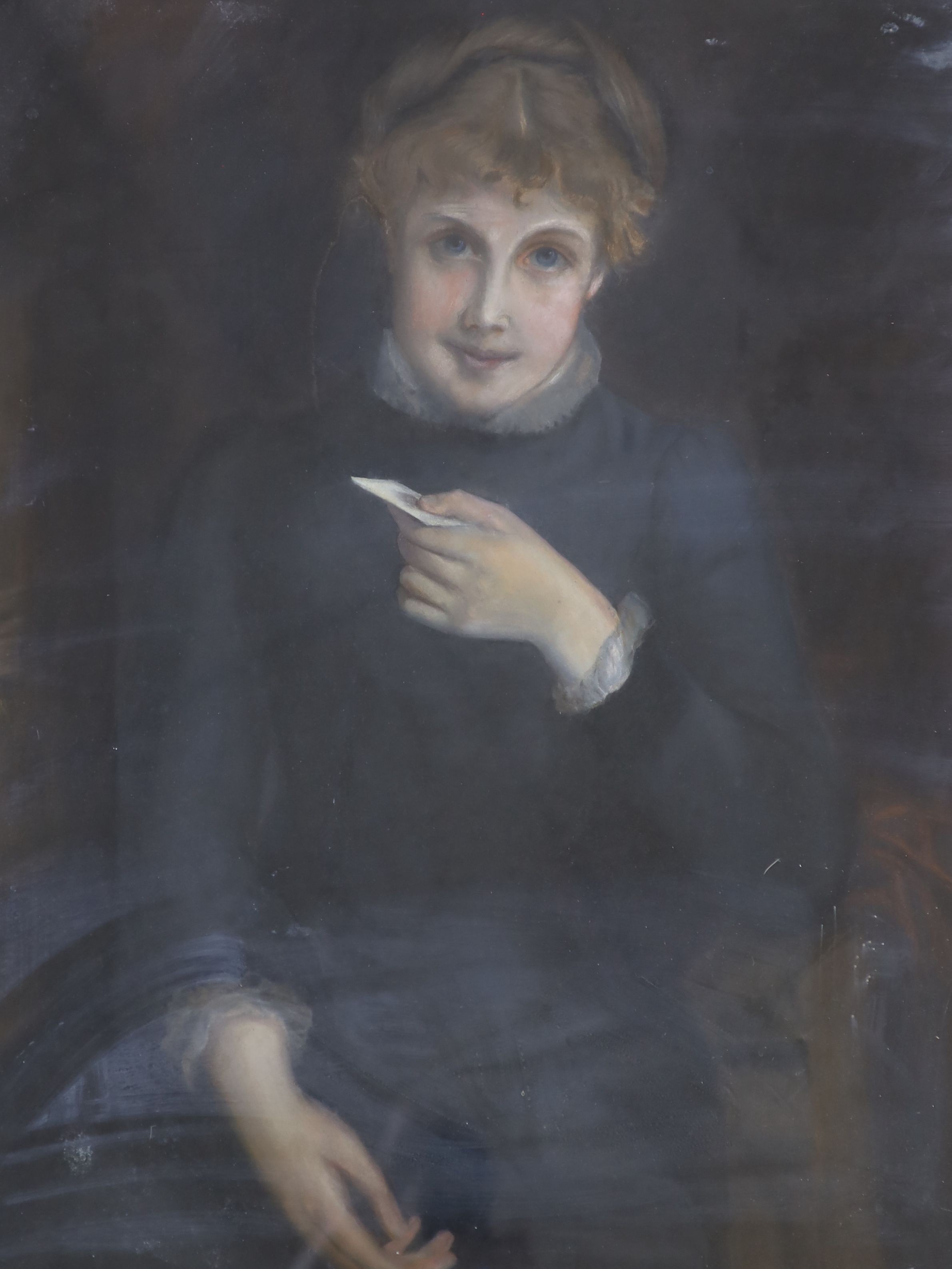 English School c.1900, pastel, Half length portrait of a lady, 77 x 59cm